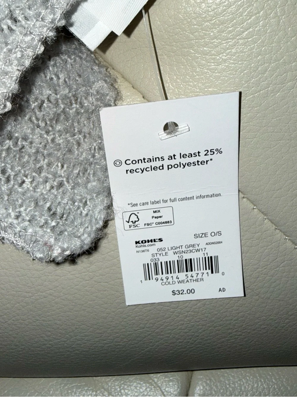 Sonoma Gray and White Plush Scarf Wrap